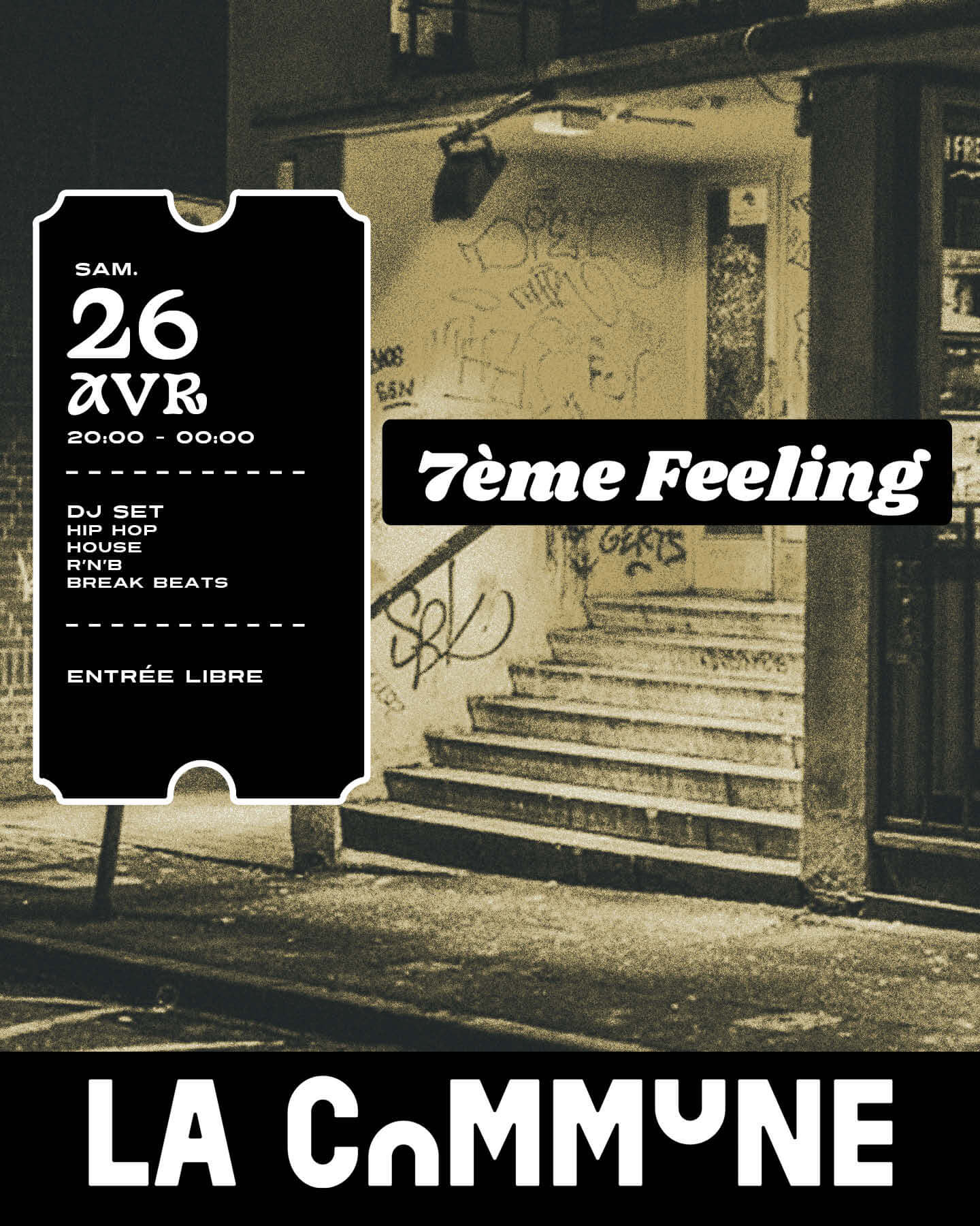 DJ set hip-hop, house et R’n’B à La Commune avec l’équipe 7ème Feeling. Ambiance underground assurée.