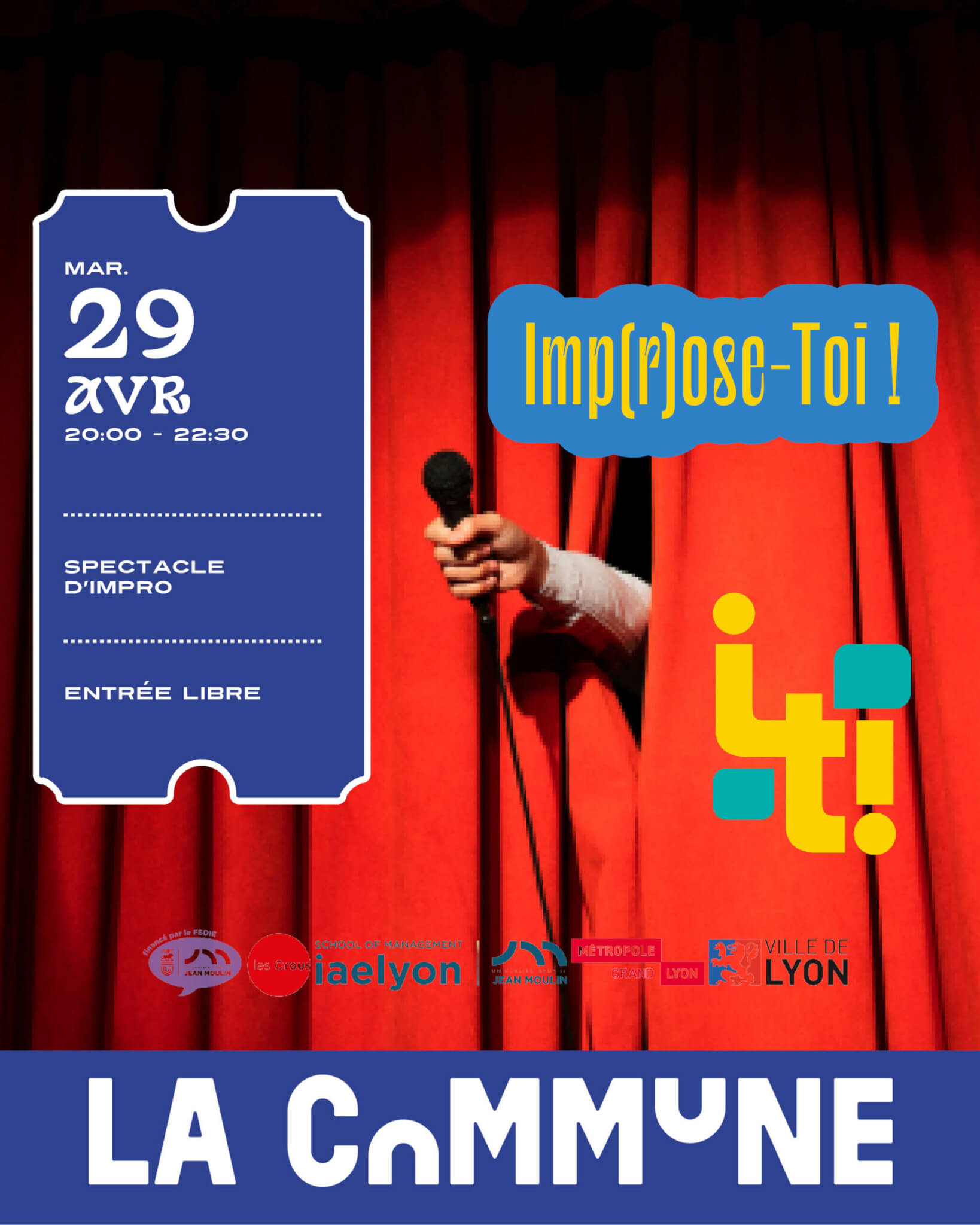 Spectacle d'improvisation théâtrale participatif à La Commune par des étudiants de l’université Lyon 3.